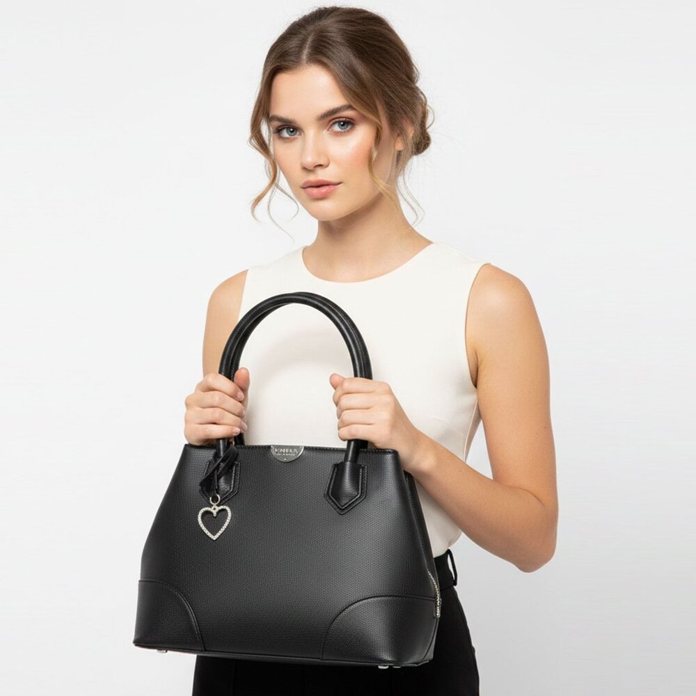 Guess Cassia Black Faux Leather Satchel Shoulder Bag Purse